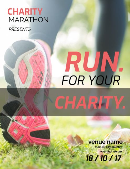 Charity Marathon Promotional Poster with Runner's Shoe - Download Free Stock Templates Pikwizard.com