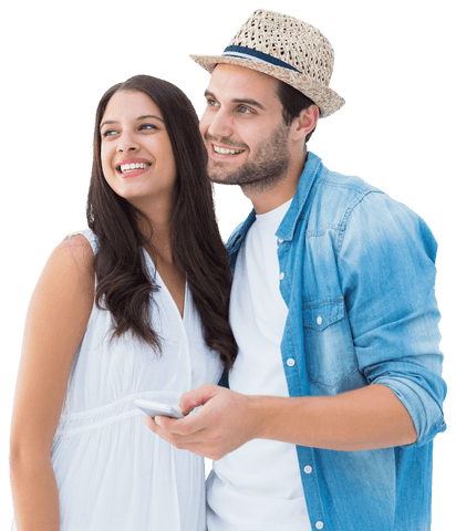 Happy Hipster Couple in Transparent Background Enjoying Together
