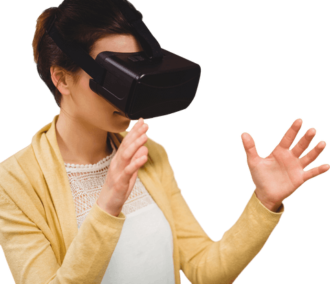Woman Exploring Virtual Reality with Transparent Technology