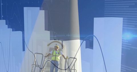 Wind Turbine Technician Analyzing Renewable Energy Data