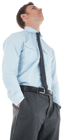 Confident Businessman Looking Up Hands in Pockets Transparent Background
