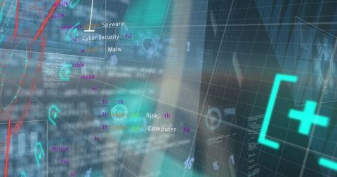 Cityscape merging with digital interface representing cybersecurity