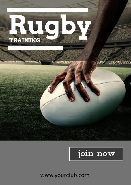 Hand Gripping Rugby Ball in Stadium Promoting Training and Determination - Download Free Stock Templates Pikwizard.com