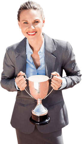 businesswoman with silver cup on transparent background celebrating success - Download Free Stock Videos Pikwizard.com