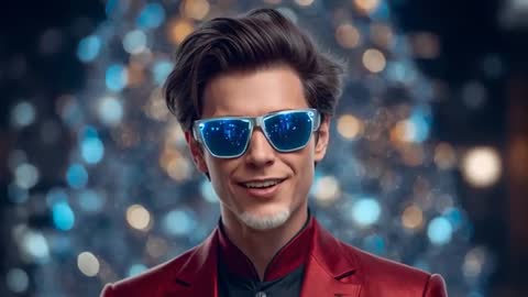 Stylish man wearing mirrored sunglasses and red blazer smiling and smirking in bokeh video