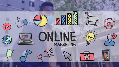 Online Marketing Concept with Businessman and Icon Montage