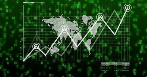 Futuristic Digital Analytics Over Dotted World Map