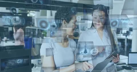 Colleagues Embracing Digital Transformation with Tech Interfaces