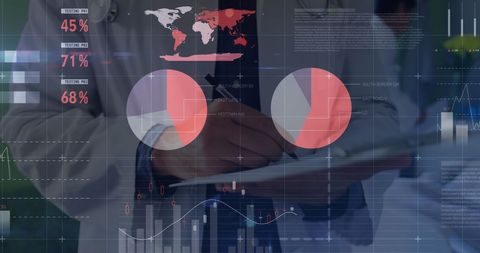 Caucasian male doctor analyzing financial data charts