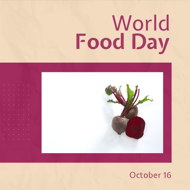 World Food Day October 16 graphic with fresh beetroots. Suitable for promoting healthy eating, food awareness events, nutrition education, and food sustainability campaigns.
