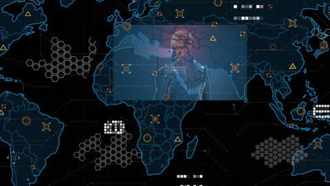 Global Data Processing Animation with Digital Interface Elements