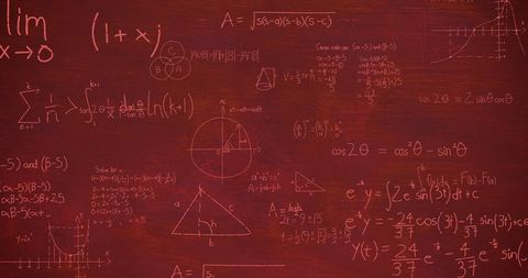 Mathematical formulas on red blackboard background