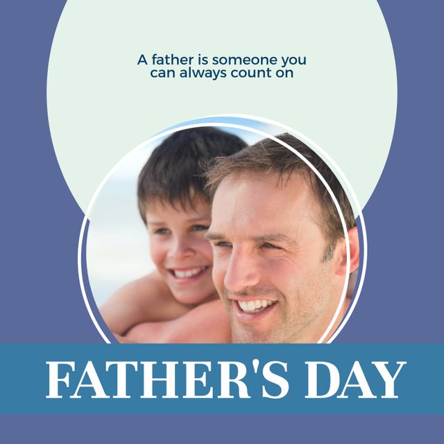 Close-up portrait of a Caucasian father and son smiling, perfect for Father's Day greetings. Suitable for use in creating heartfelt messages, social media posts, and family celebration materials. Highlights the joyful bond and special relationship between father and child. Ideal for Father's Day cards, festive promotions, and emotional family-related content.