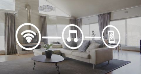 Modern Living Room with Digital Network Overlay - Download Free Stock Images Pikwizard.com