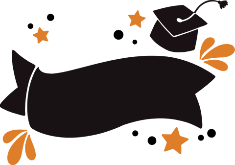 Graduation banner with cap and stars on transparent background