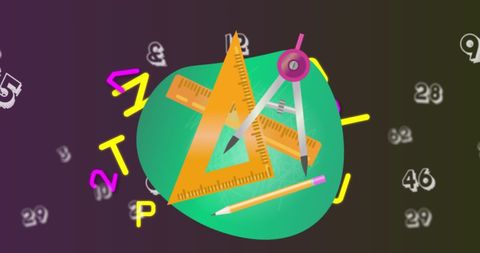 Geometric Tools and Symbols on Abstract Purple Backdrop