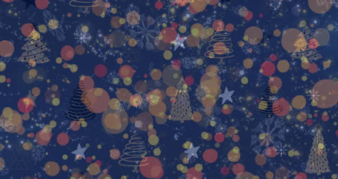 Festive Christmas Pattern with Snowflakes and Tree Icons on Blue Background