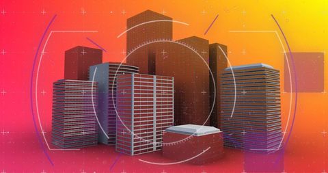 Futuristic Cityscape with Digital Targeting Interface