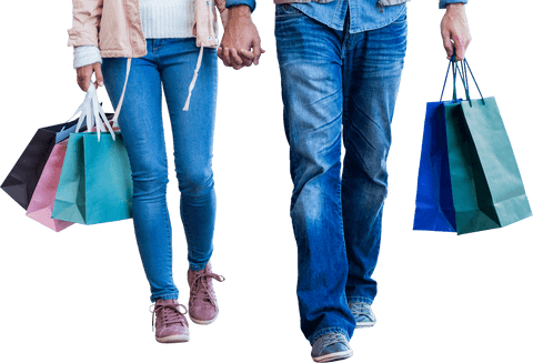 Couple Holding Hands and Carrying Shopping Bags Transparent Background