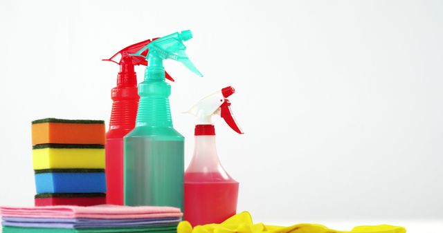 Household Cleaning Supplies with Spray Bottles and Sponges - Download Free Stock Images Pikwizard.com