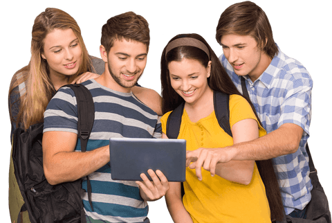 Transparent group of students interacting with digital tablet