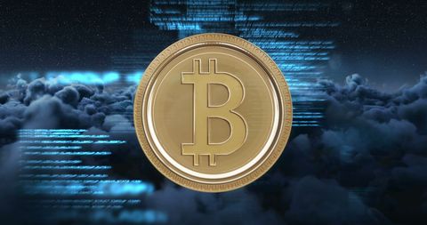 Golden Bitcoin with Digital Cloud and Code Background - Download Free Stock Images Pikwizard.com