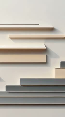 Vertical abstract video showing layered beige and gray bars sliding across minimalist cream canvas