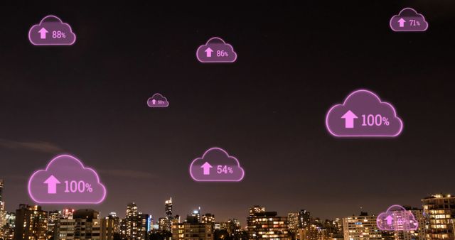 Smart City Network and Cloud Computing Integration at Night - Download Free Stock Images Pikwizard.com