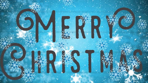Festive Merry Christmas Text with Snowflakes on Blue
