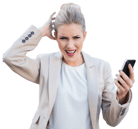 Transparent Angry Businesswoman Holding Phone Outdoors