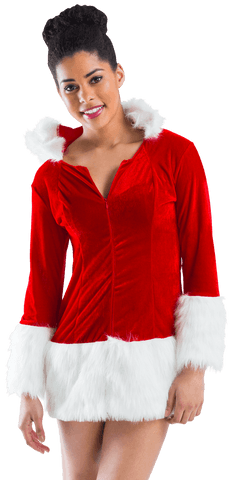 Happy Woman in Red Christmas Attire on Transparent Background
