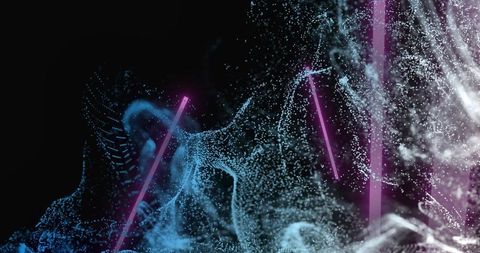 Futuristic Particle Wave with Neon Elements Against Dark Background