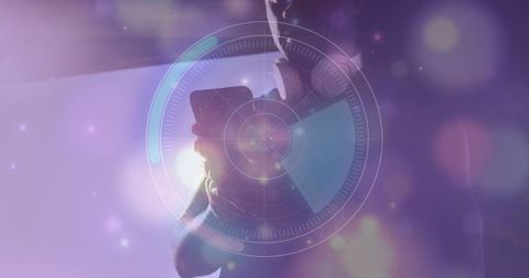 Abstract Technology Interface with African American Athlete Using Smartphone