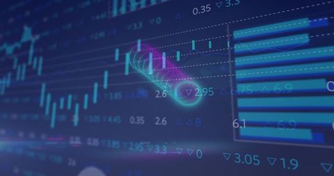 Dynamic financial charts on digital screen illustrating market trends