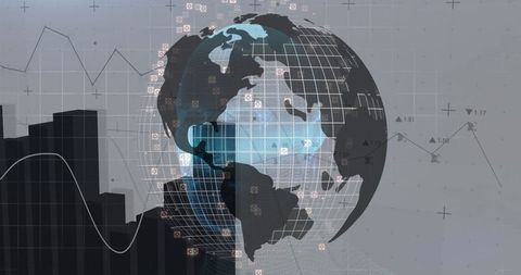 Spinning globe with digital data visualization elements