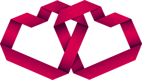 Transparent intertwined hearts made of red ribbon