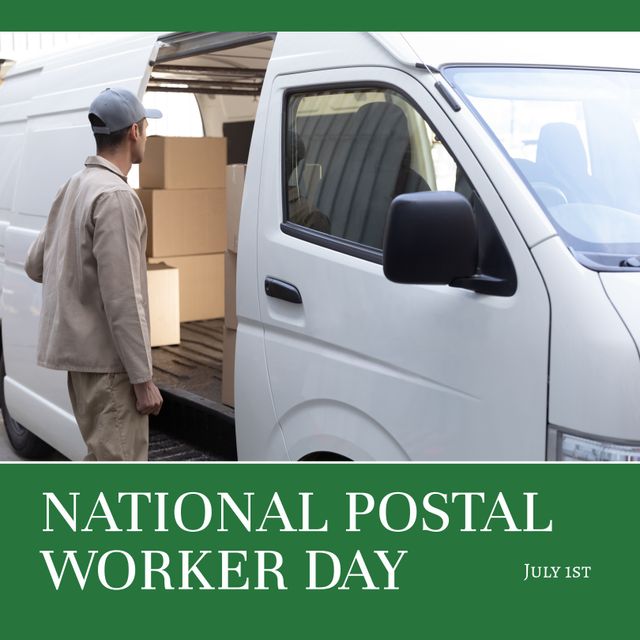 Delivery Man Loading Boxes into Van for National Postal Worker Day - Download Free Stock Templates Pikwizard.com