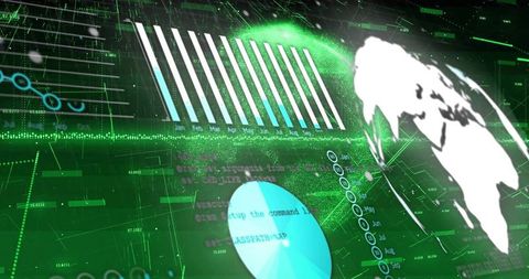 Futuristic Holographic Dashboard with Charts and World Map