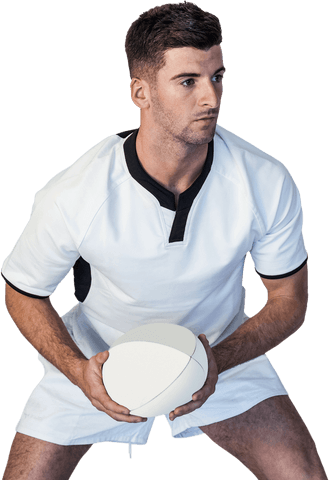 Transparent rugby player holding ball mid-pass stance
