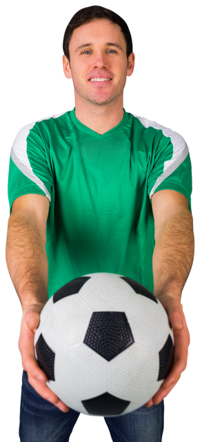 Man Holding Soccer Ball Wearing Green Jersey Transparent Background - Download Free Stock Videos Pikwizard.com