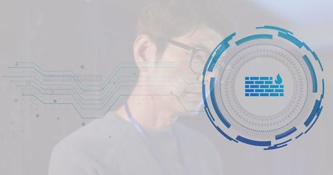 Korean Speaker Engages with Digital Firewall Interface at Tech Event
