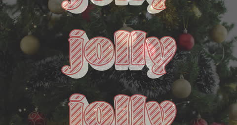 Festive Jolly Text Animation on Decorated Christmas Tree