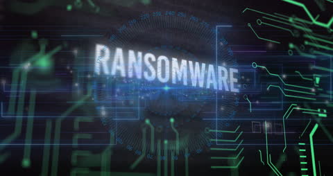 Ransomware Alert Displayed on Futuristic Circuit Board Background