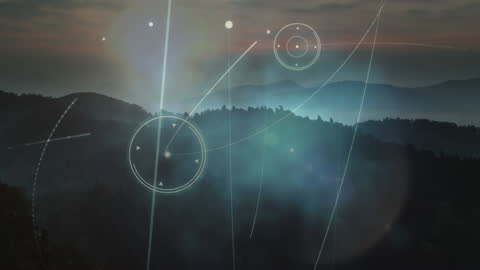 Digital Network Overlay on Forest Landscape at Dusk