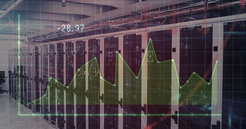 Overlay of Financial Graphs and Data Server Room - Download Free Stock Images Pikwizard.com