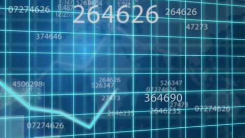 Dynamic Data Animation on Digital Blue Grid Background