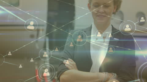 Businesswoman with Digital Network Interface Overlay