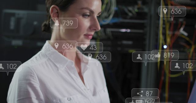 Businesswoman Monitoring Social Media Analytics in Data Center - Download Free Stock Images Pikwizard.com