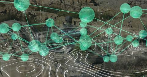 Innovative Mapping Adventure in Rocky Canyon with Glowing Data Nodes