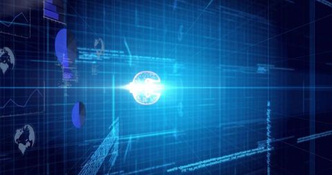Neon euro hologram forming in futuristic financial data grid with circuit lines